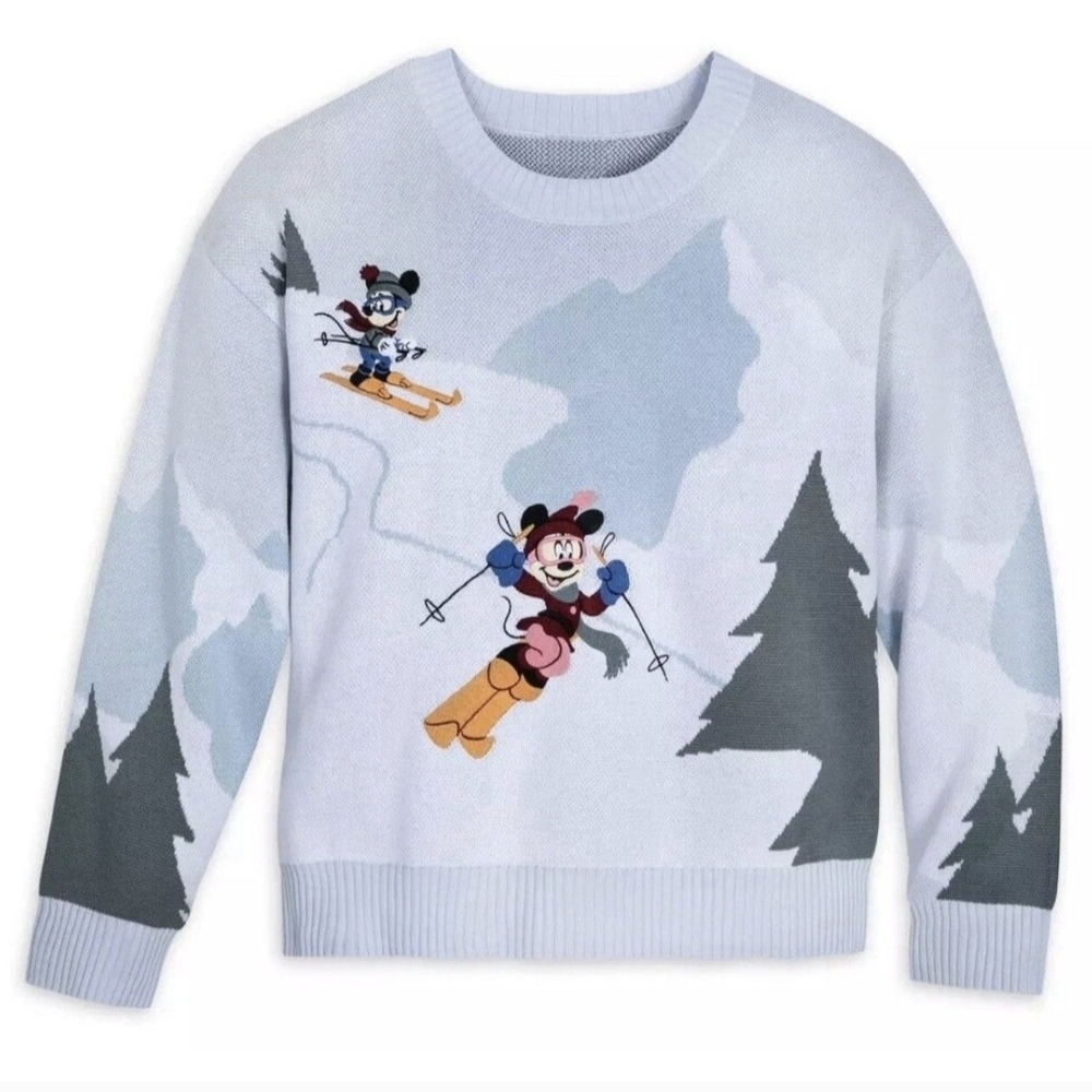 Disney Light Blue Crewneck Sweater with Skiing Cartoon